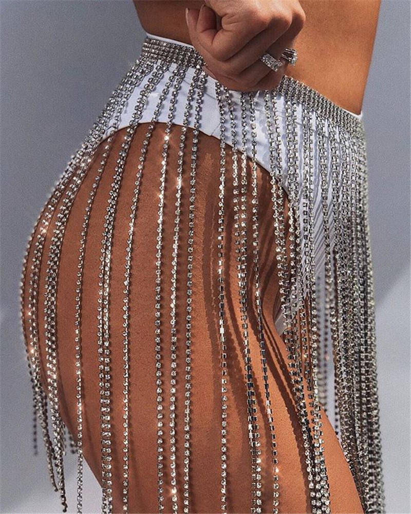Crystal Fringe Waist Chain Skirt