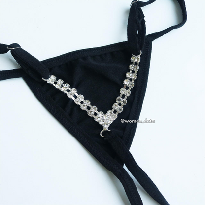 Crystal Striped T-Back Thong