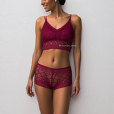 Dual Split thin Straps Fancy Bra Panty Sets Red Free Size 