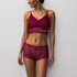 Dual Split thin Straps Fancy Bra Panty Sets Red Free Size 
