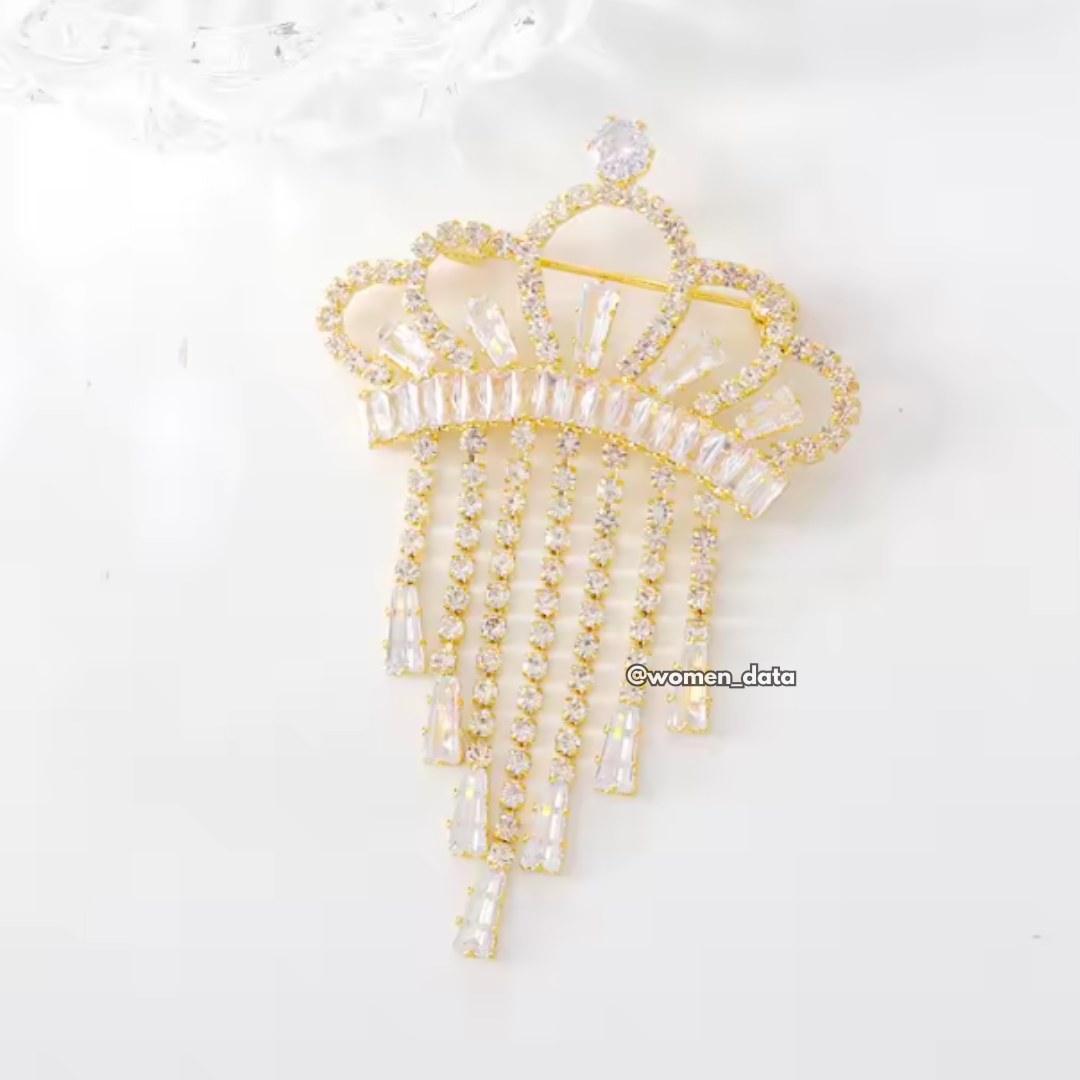 Elegant Crown Tassel Brooch for Women 