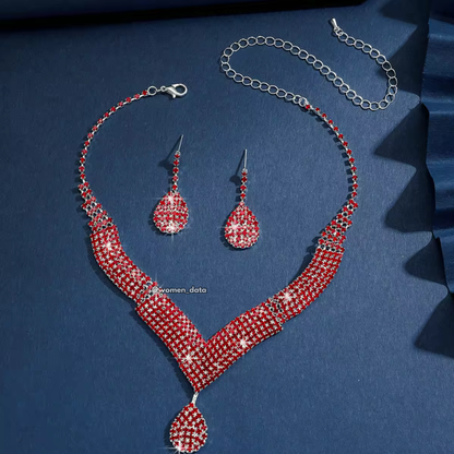 Women Crystal V-Shape Necklace Set 