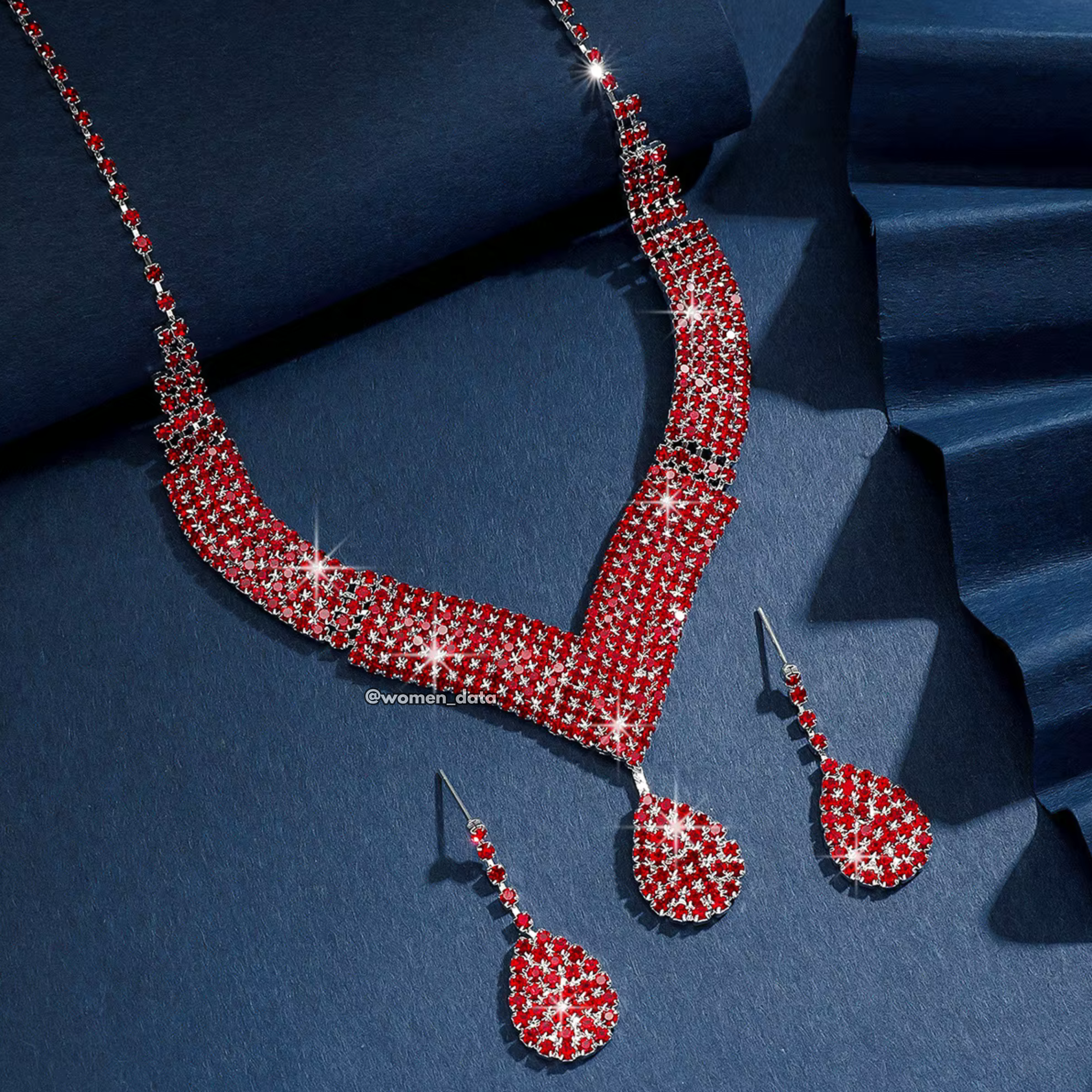 Women Crystal V-Shape Necklace Set 