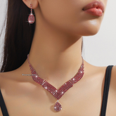 Women Crystal V-Shape Necklace Set 