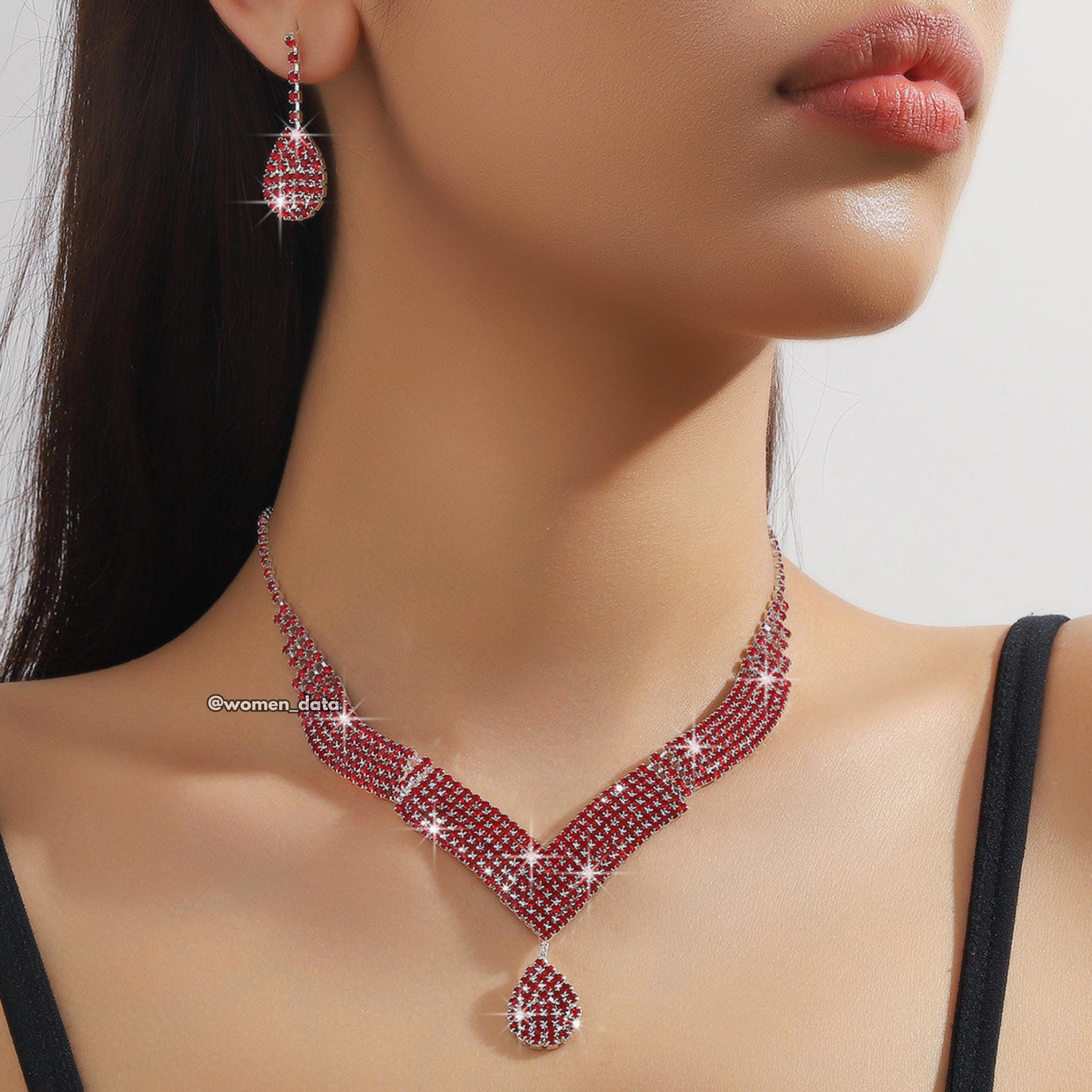 Women Crystal V-Shape Necklace Set 