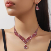 Women Crystal V-Shape Necklace Set 