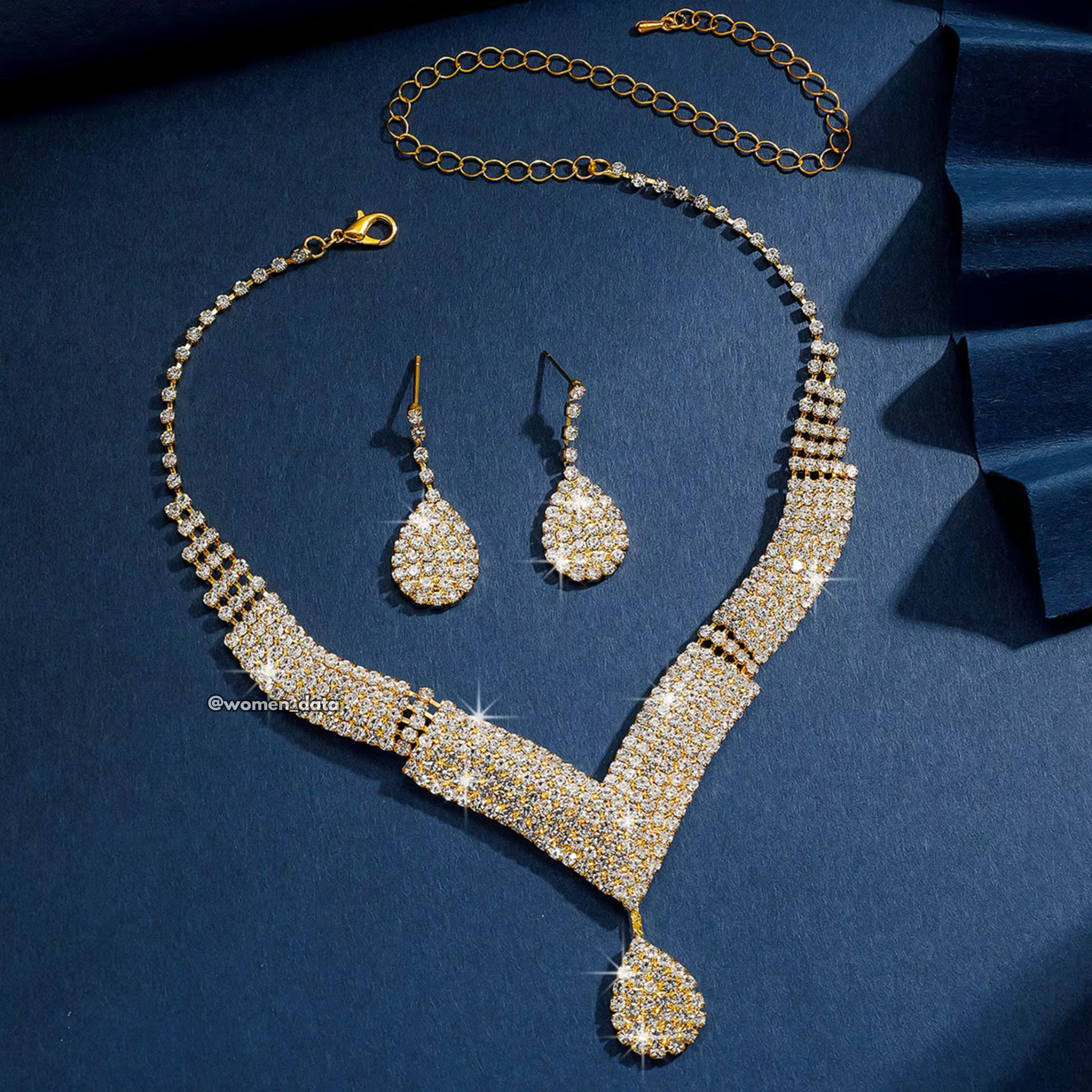 Women Crystal V-Shape Necklace Set 