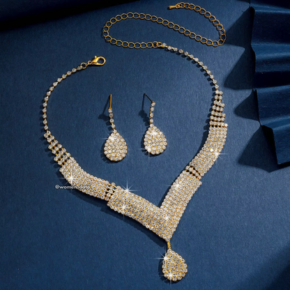 Women Crystal V-Shape Necklace Set 