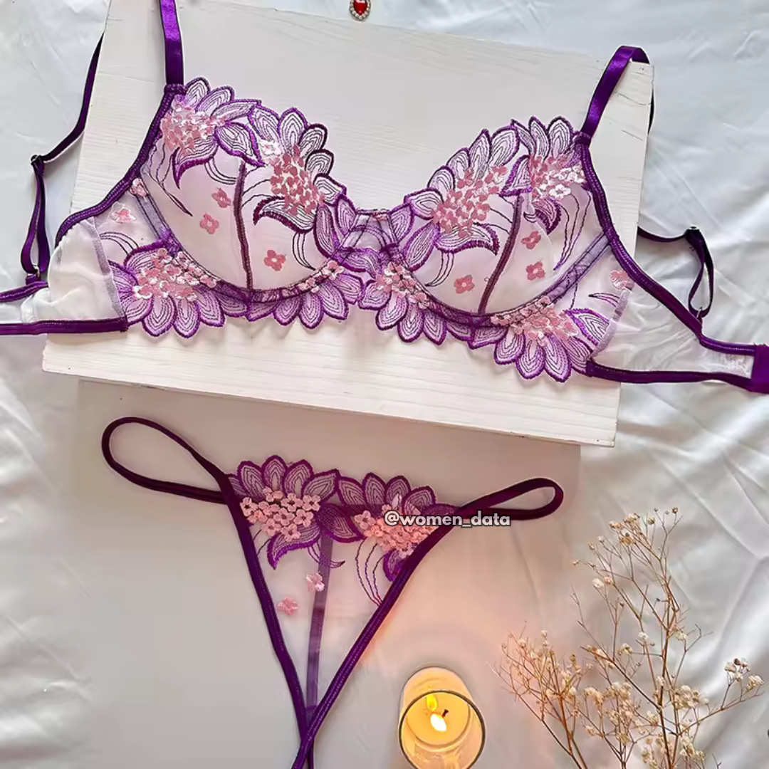 Luxury Embroidered Mesh Bra Panty Set – Elegant &amp; Breathable