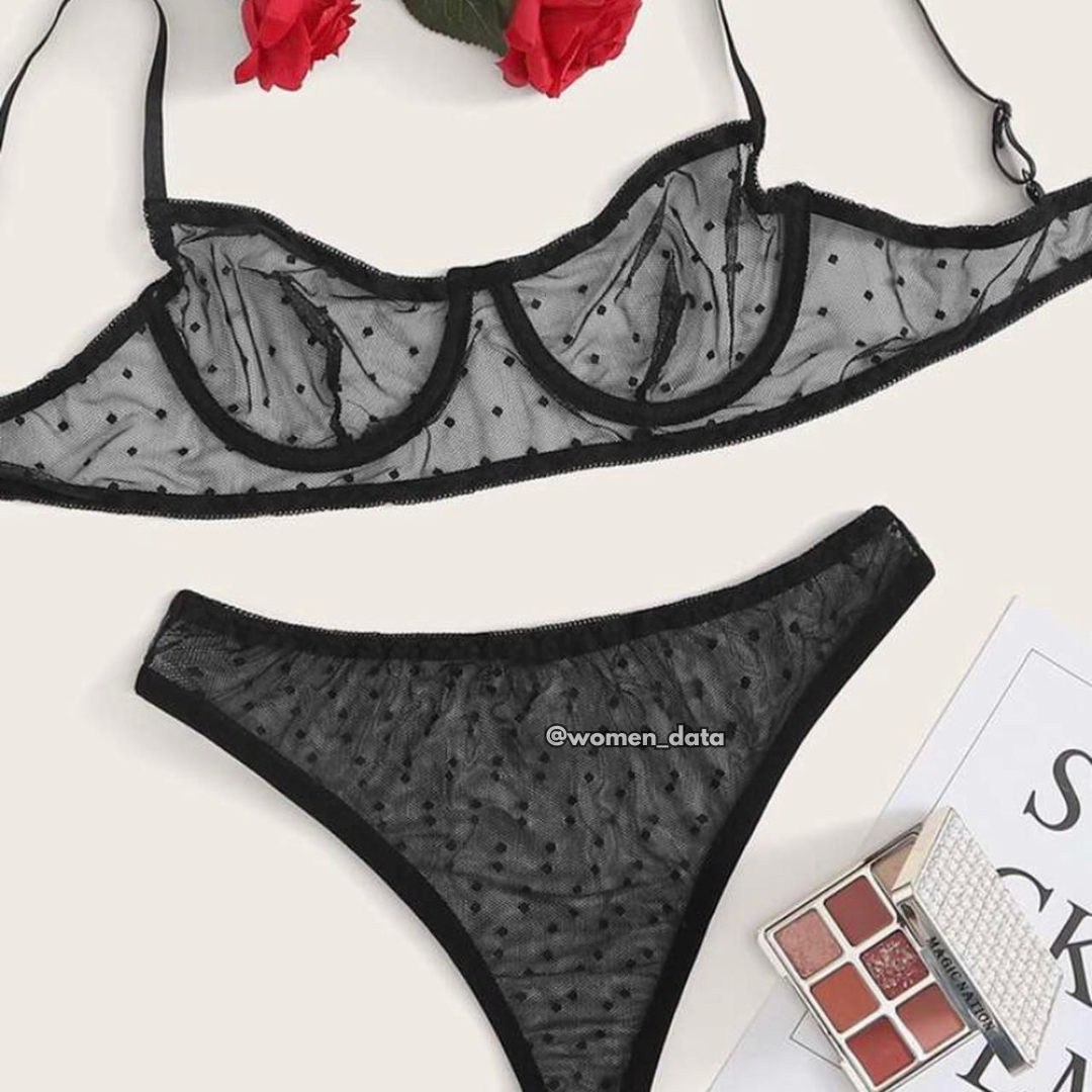 Sheer Mesh Black Lingerie Set