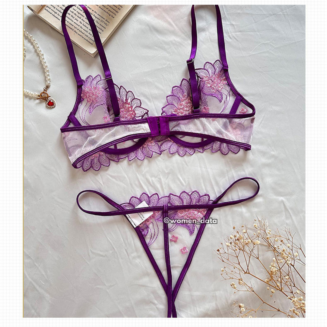 Luxury Embroidered Mesh Bra Panty Set – Elegant &amp; Breathable