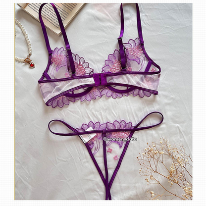 Luxury Embroidered Mesh Bra Panty Set – Elegant &amp; Breathable