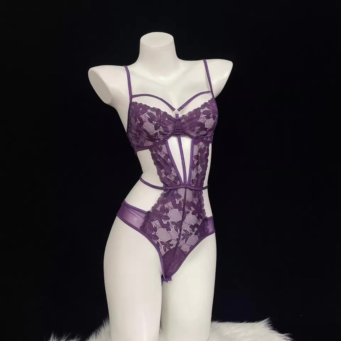 Purple Romantic Embroidered Mesh Bra &amp; Panty Set for Women