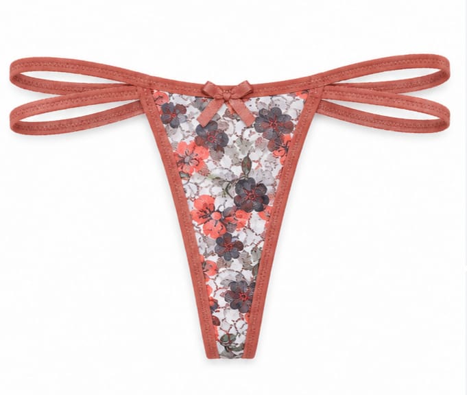 Floral Lace Double Strap Thong Panty 