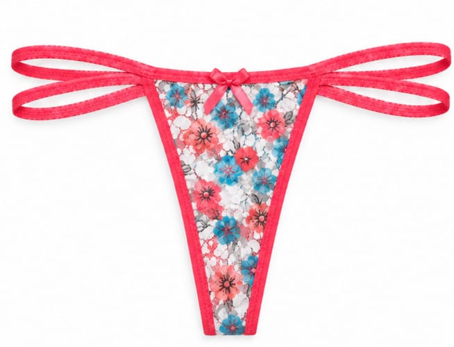 Floral Lace Double Strap Thong Panty 