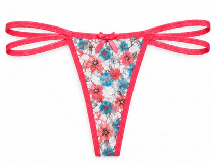 Floral Lace Double Strap Thong Panty 