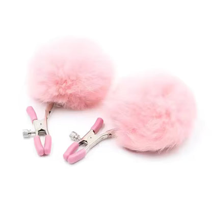 Fluffy Faux Fur Nipple Clamp Clips 