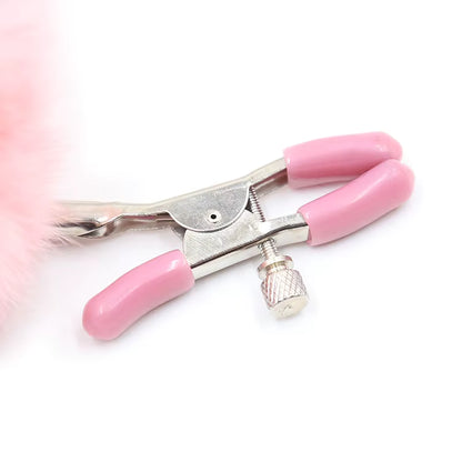 Fluffy Faux Fur Nipple Clamp Clips 
