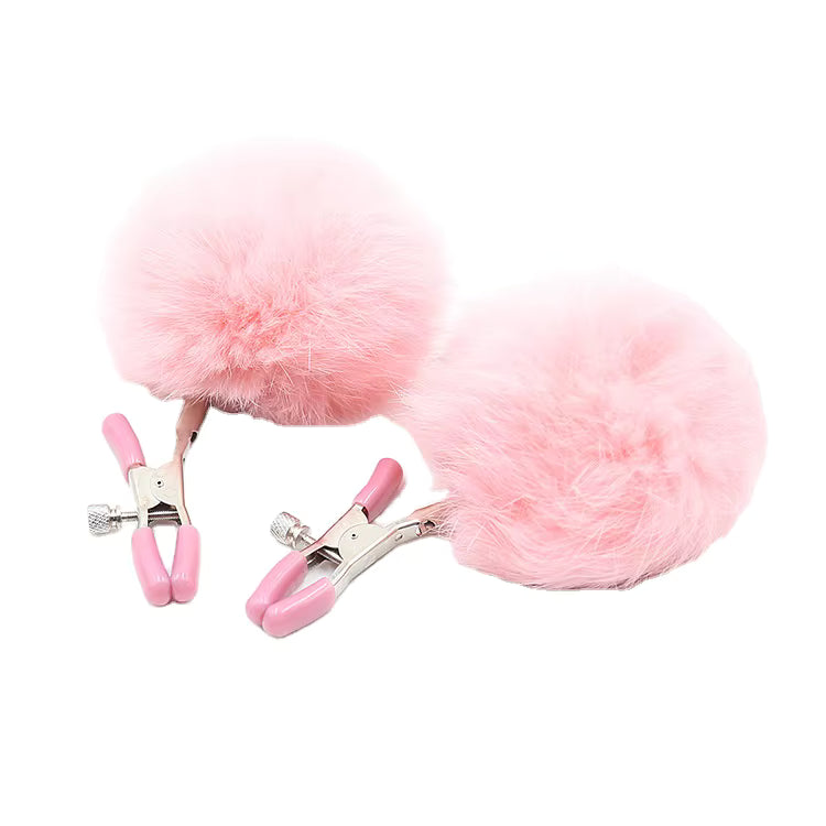 Fluffy Faux Fur Nipple Clamp Clips 