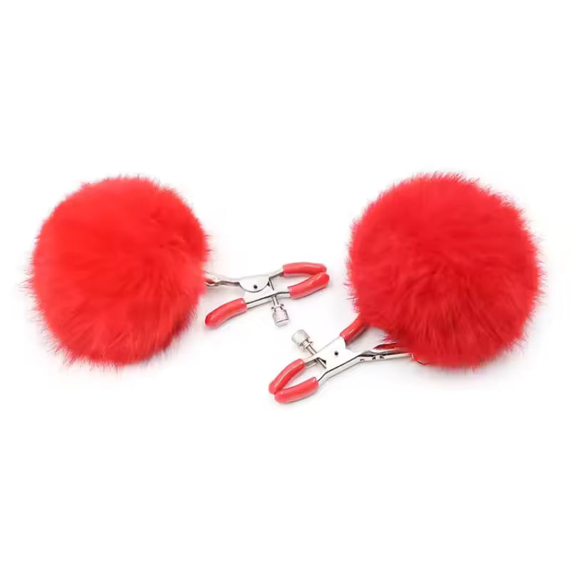 Fluffy Faux Fur Nipple Clamp Clips 