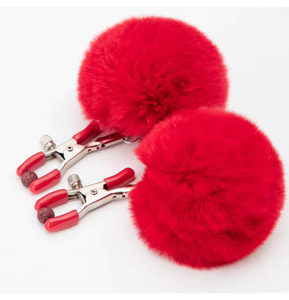 Fluffy Faux Fur Nipple Clamp Clips 