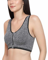 Front Zip Sports Wireless Bra | Cotton Lightly Padded Wire Free 