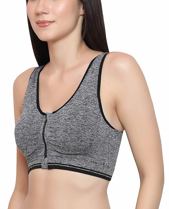 Front Zip Sports Wireless Bra | Cotton Lightly Padded Wire Free 