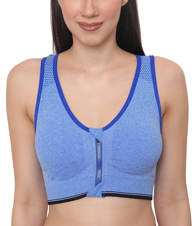 Front Zip Sports Wireless Bra | Cotton Lightly Padded Wire Free 