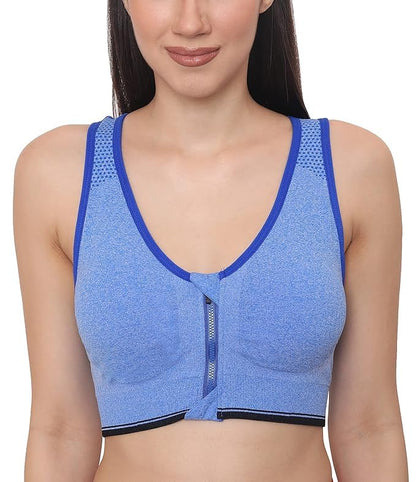 Front Zip Sports Wireless Bra | Cotton Lightly Padded Wire Free 