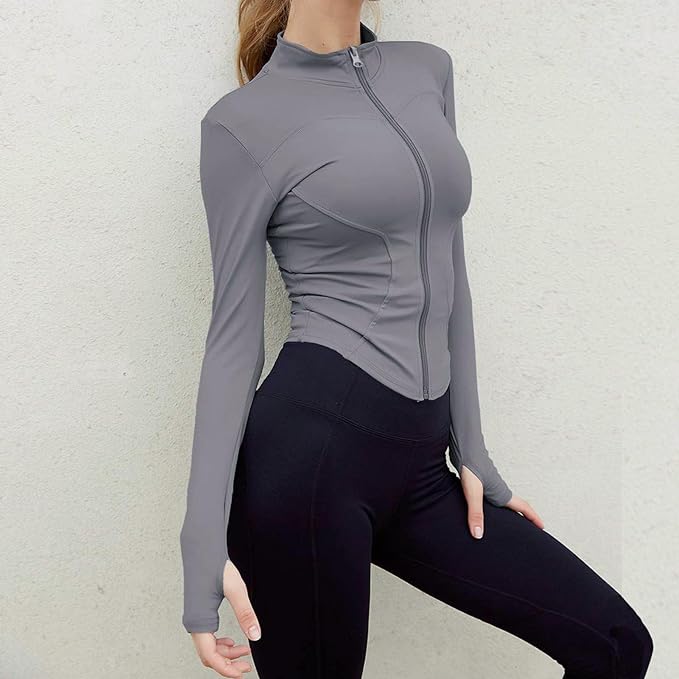 Sports Running Jacket Slim Fit Athletic Workout Jacket with Thumb Holes –  women data