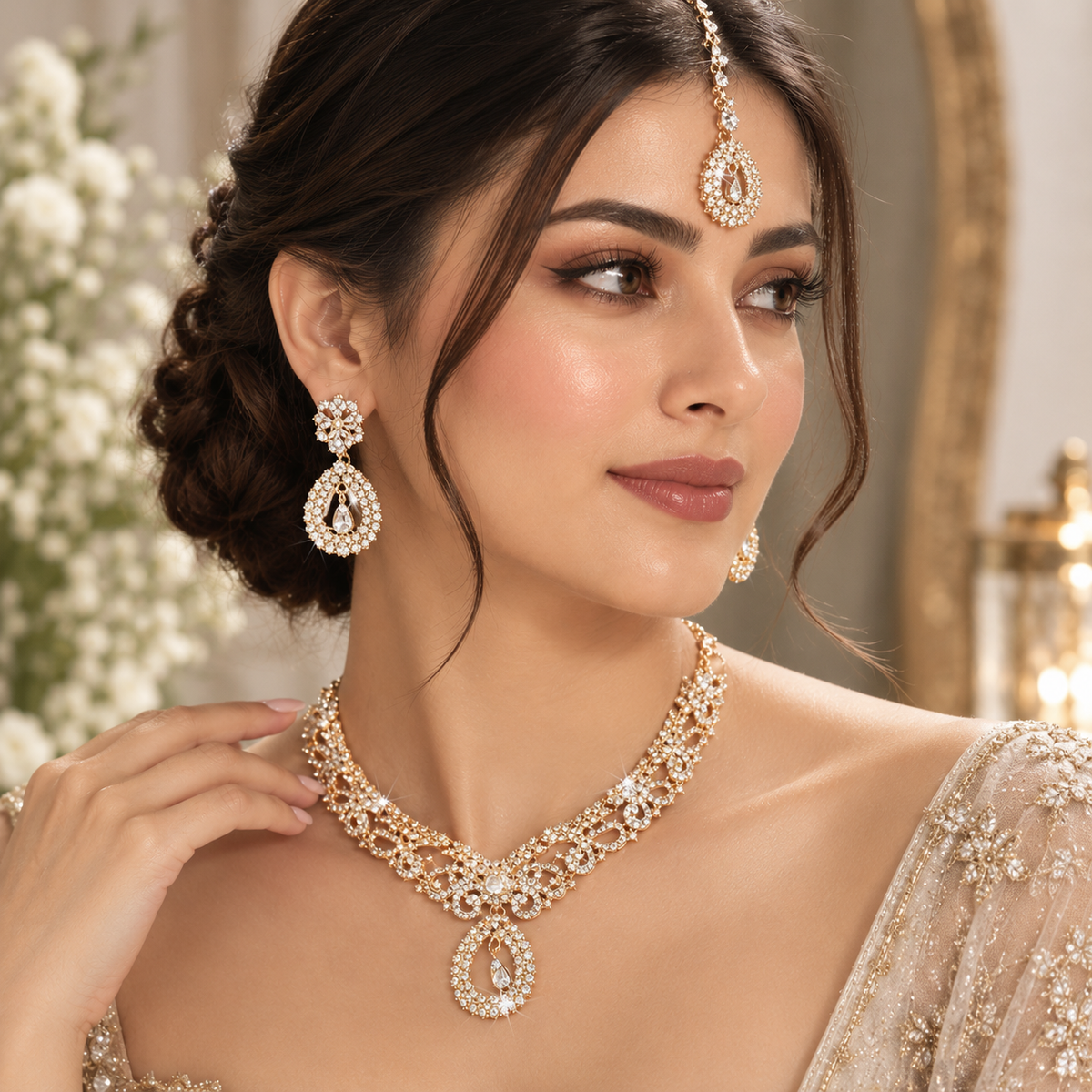 Luxury Bridal Statement Jewelry Set with Intricate Crystal Detailing &amp; Drop Earrings