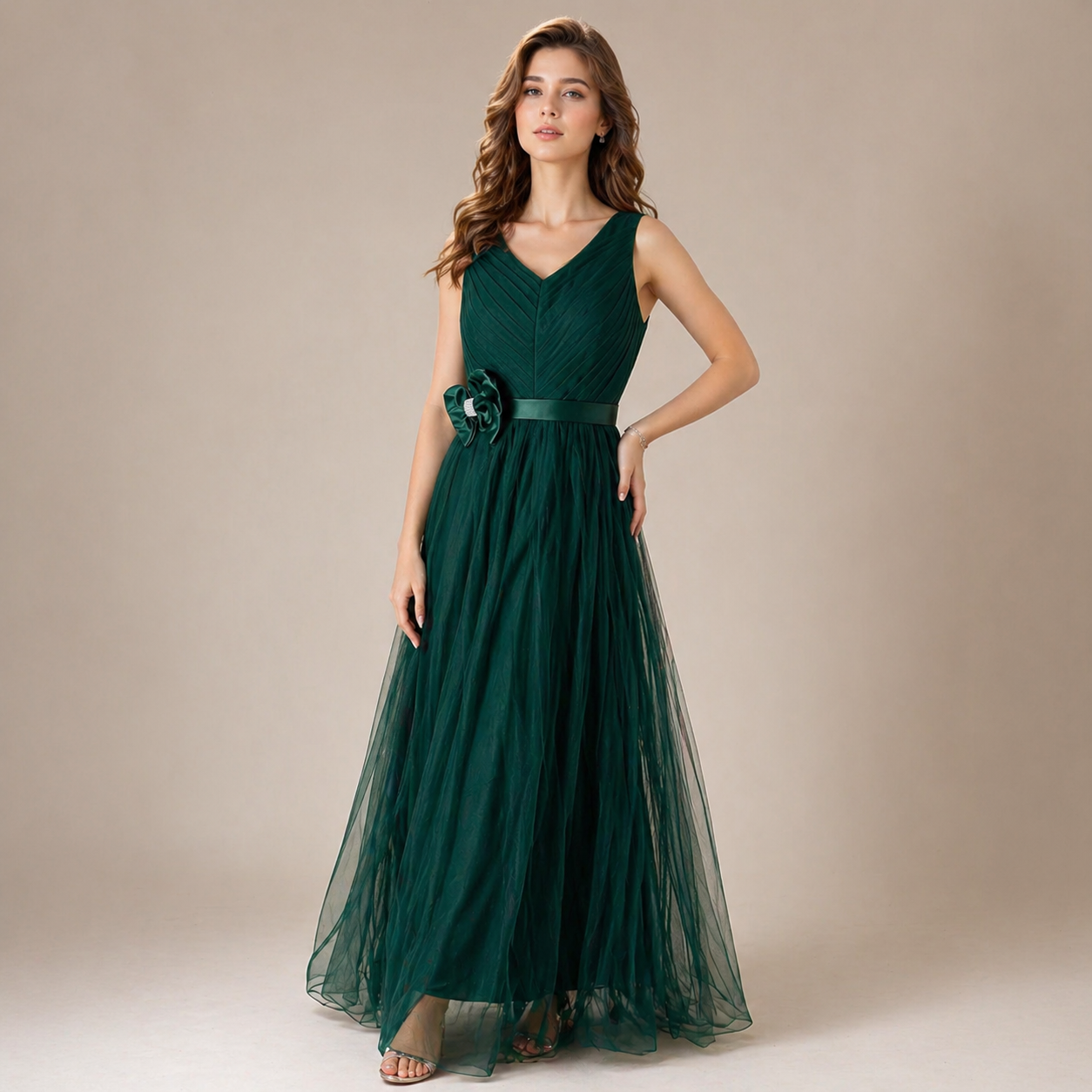 Graceful Tulle Layered Ball Gown for Wedding &amp; Party Wear Pink Free Size Attach Sleeves 