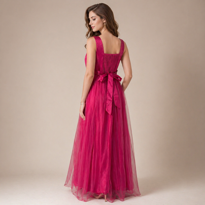 Graceful Tulle Layered Ball Gown for Wedding &amp; Party Wear Pink Free Size Attach Sleeves 
