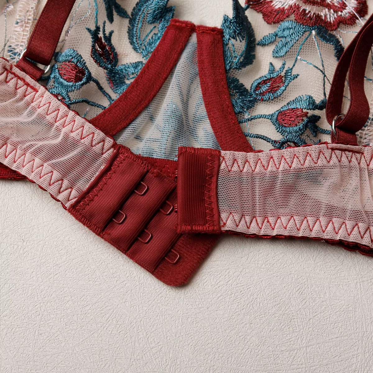 Floral Embroidered Lace Lingerie Set