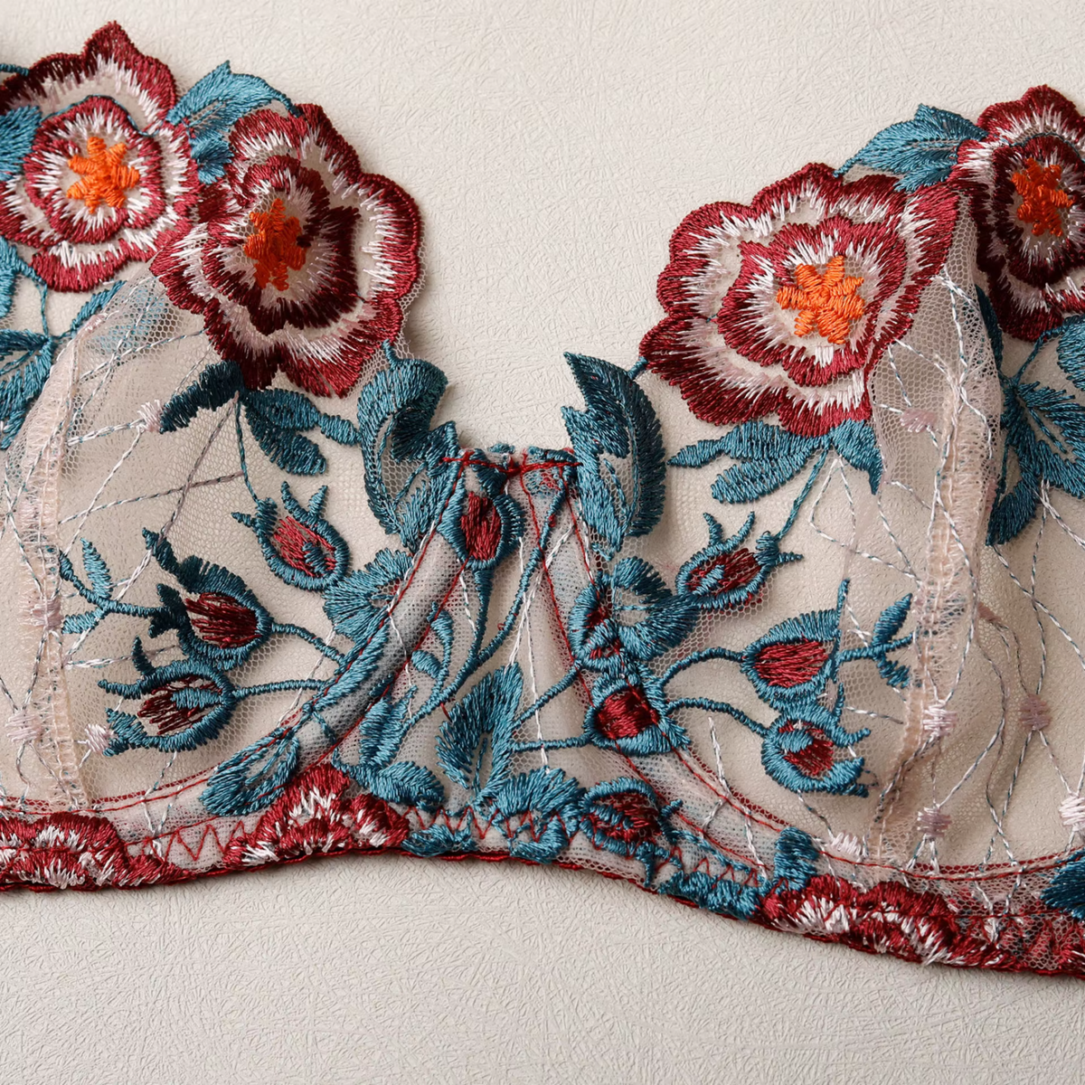 Floral Embroidered Lace Lingerie Set