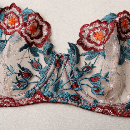 Floral Embroidered Lace Lingerie Set