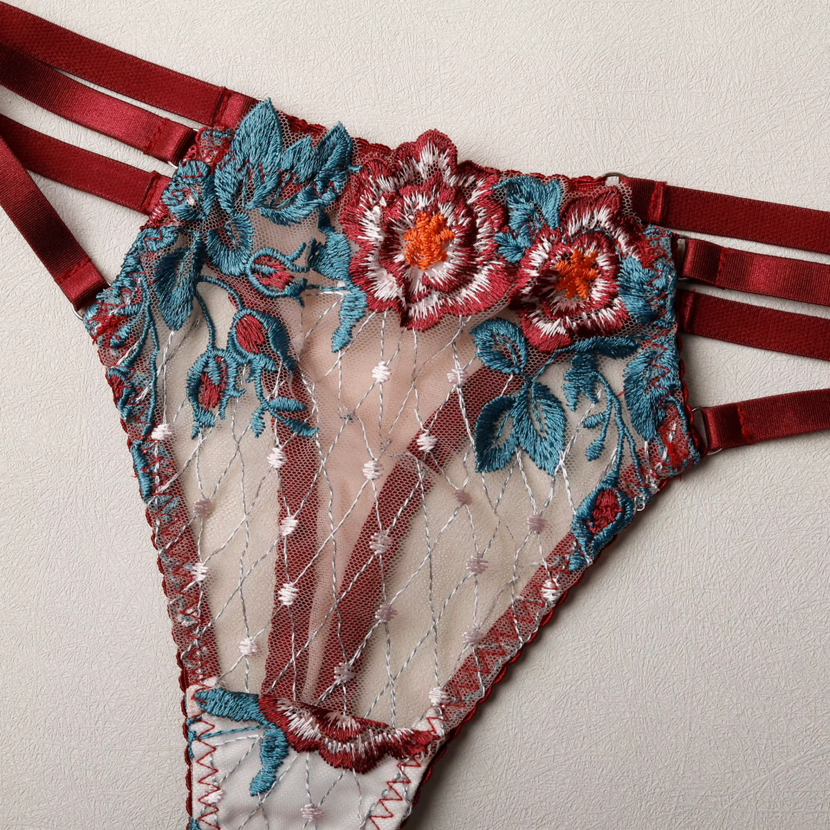 Floral Embroidered Lace Lingerie Set