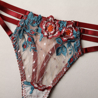 Floral Embroidered Lace Lingerie Set