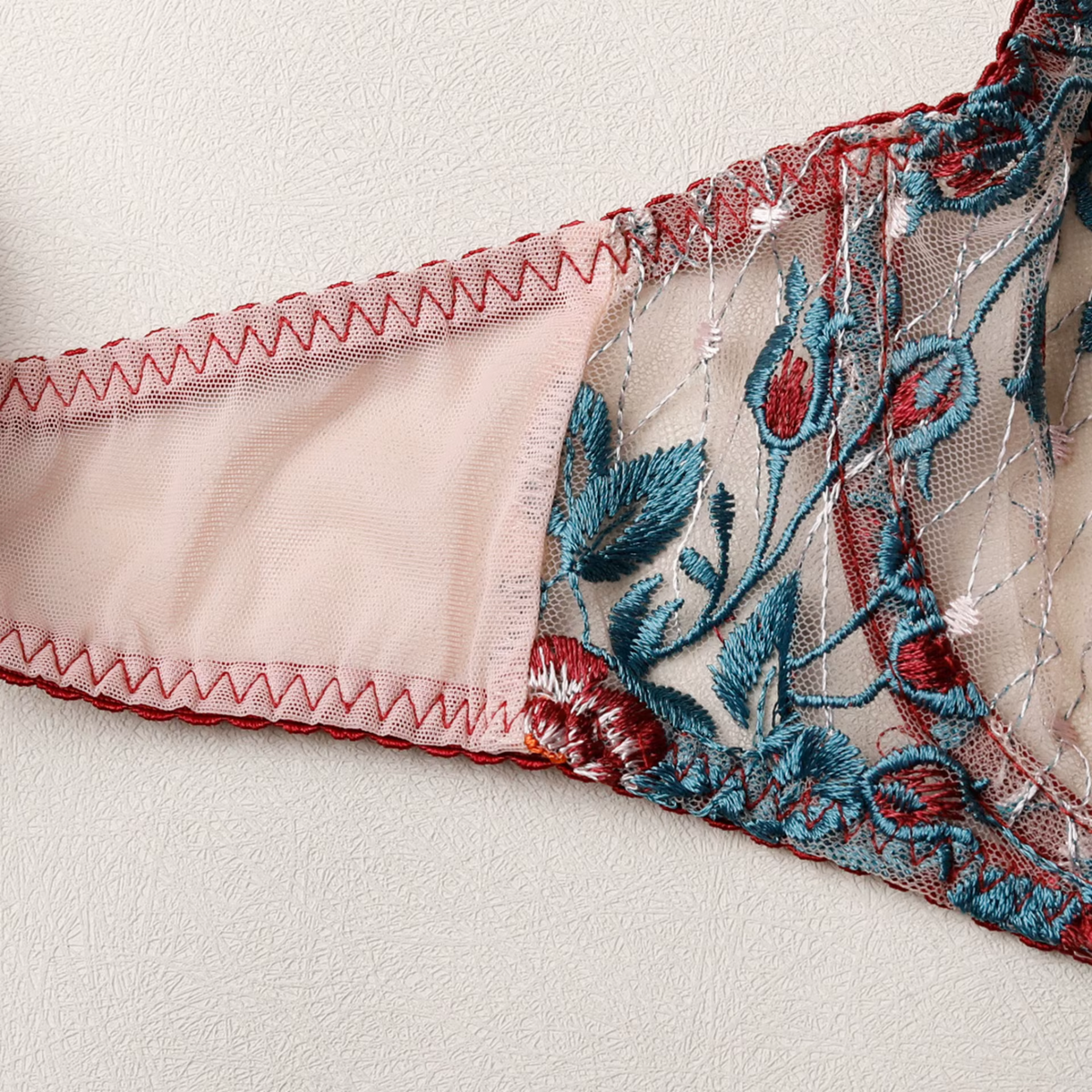 Floral Embroidered Lace Lingerie Set