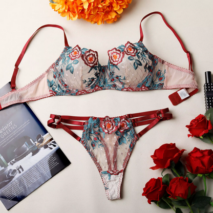 Floral Embroidered Lace Lingerie Set