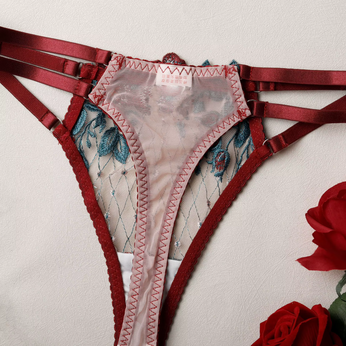 Floral Embroidered Lace Lingerie Set
