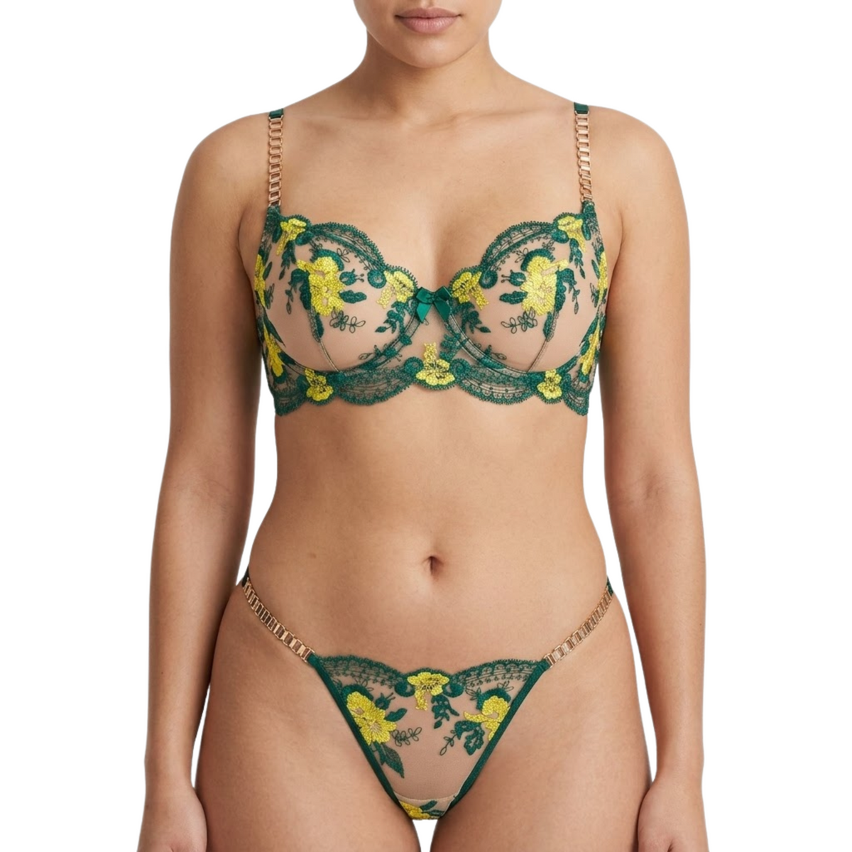 Floral Embroidered Lace Lingerie Set