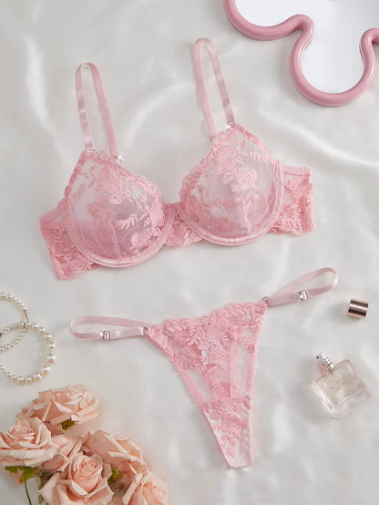 Blush Fantasy Pink Lace Bra &amp; Thong Set