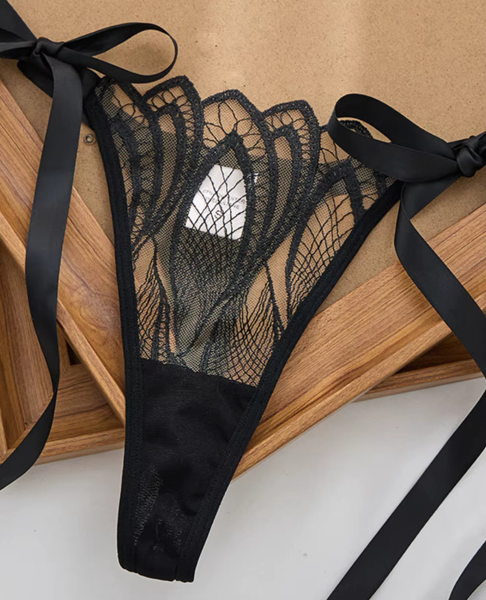 Midnight Bloom Black Lace Bra &amp; Thong Set