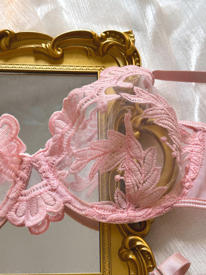 Blush Romance Pink Embroidered Lace Bra &amp; Thong Set