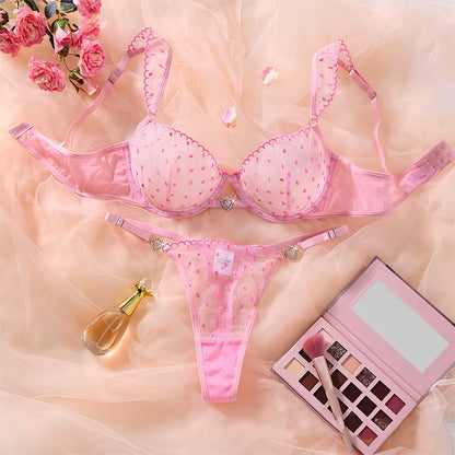 Lace Strappy Underwire Panty Set French Style 2-Piece Women&