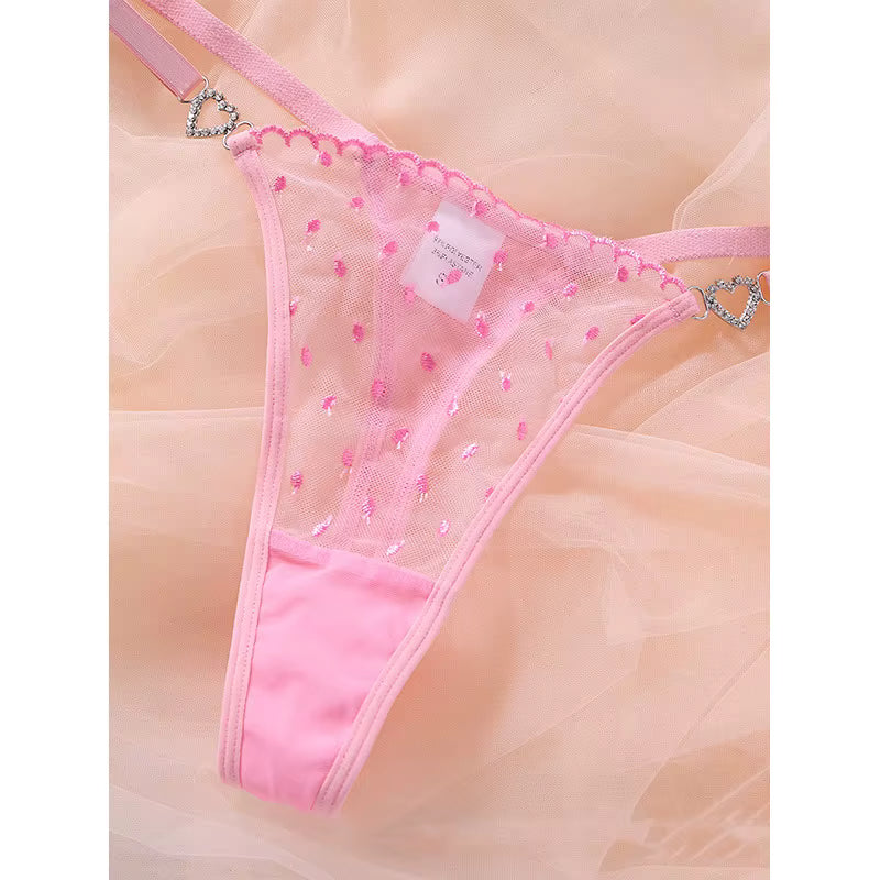 Lace Strappy Underwire Panty Set French Style 2-Piece Women&