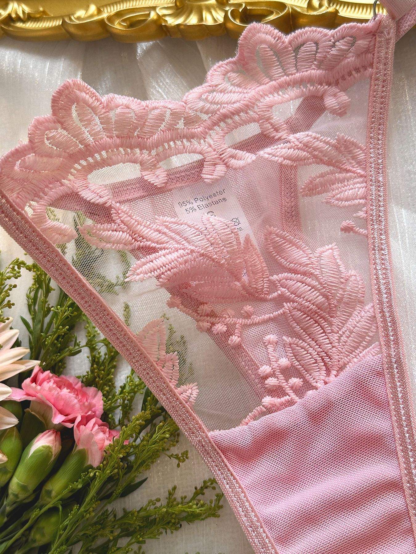 Blush Romance Pink Embroidered Lace Bra &amp; Thong Set