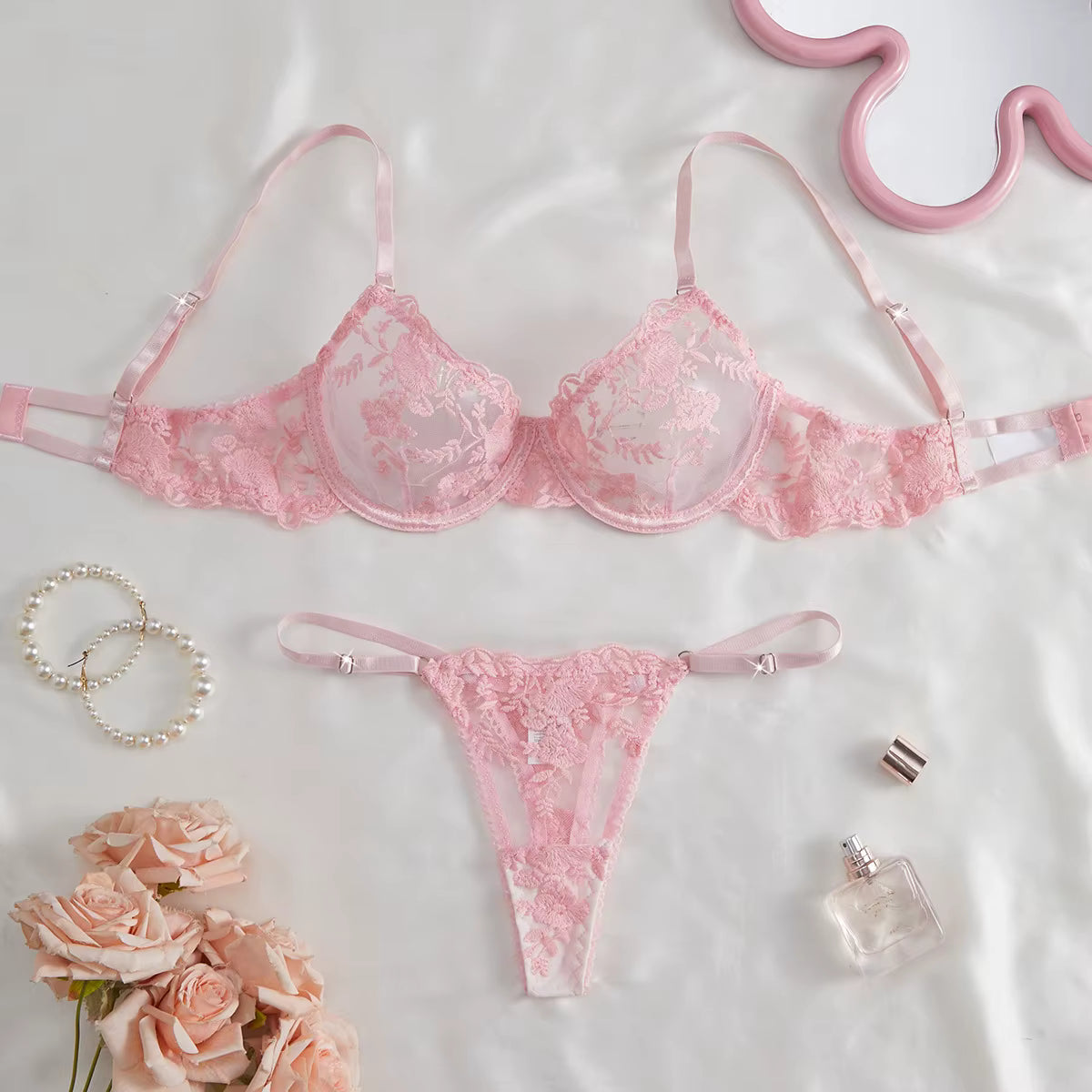 Blush Fantasy Pink Lace Bra &amp; Thong Set