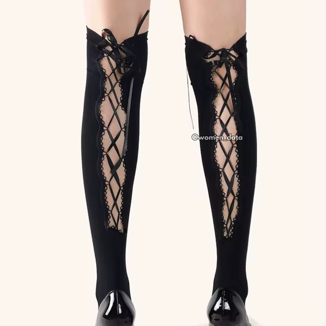 Black lace knee-high stocking 